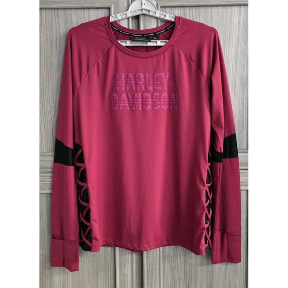 Harley-Davidson Tops - Harley Davidson Womens Performance/Activewear Long Sleeve XL Top Maroon Black